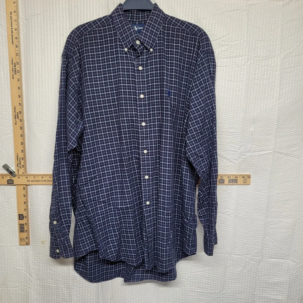 Polo Ralph Lauren Blake Mens Lrg Blue Green Grid Check‎ Cotton Button Down Shirt